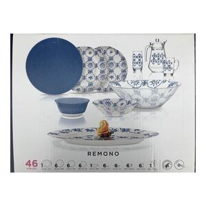 Luminarc 46-Piece Simply Remono Dinner Set White and Blue Luminarc 46-Piece Simply Remono Dinner Set White and Blue